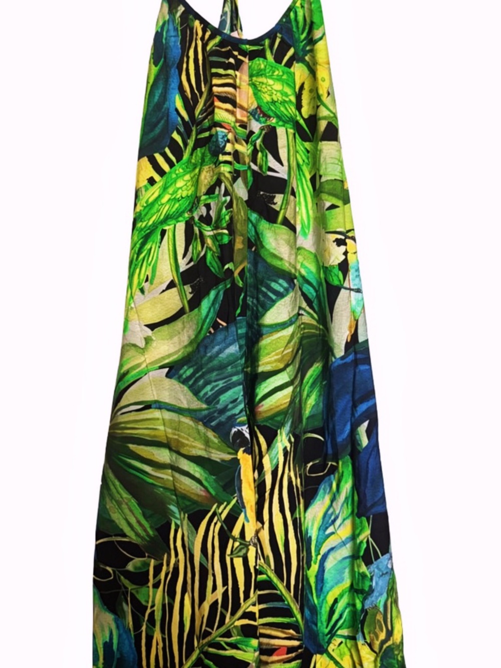 H&M Tropical Print Spaghetti Strap Midi Dress in Green and Blue